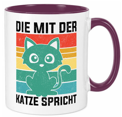 Die mit der Katze Spricht | Katzenmama Katzenliebhaber lustiger Spruch Geschenk Tasse