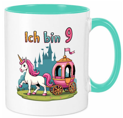 9. Geburtstag | Prinzessin in Kutsche Einhorn Geschenkidee Humor Tasse