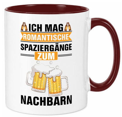 Romantische Spaziergänge zum Nachbarn | Bier lustiger Spruch Geschenk Familie Tasse