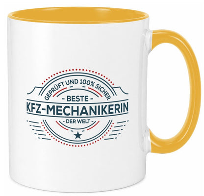 Geprüft und sicher: KFZ-Mechanikerin | Mechaniker lustig Humor Geschenkidee Tasse