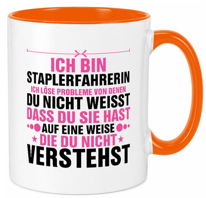 Löse Probleme: Staplerfahrerin | Gabelstapler lustiger Spruch Geschenk Humor Tasse