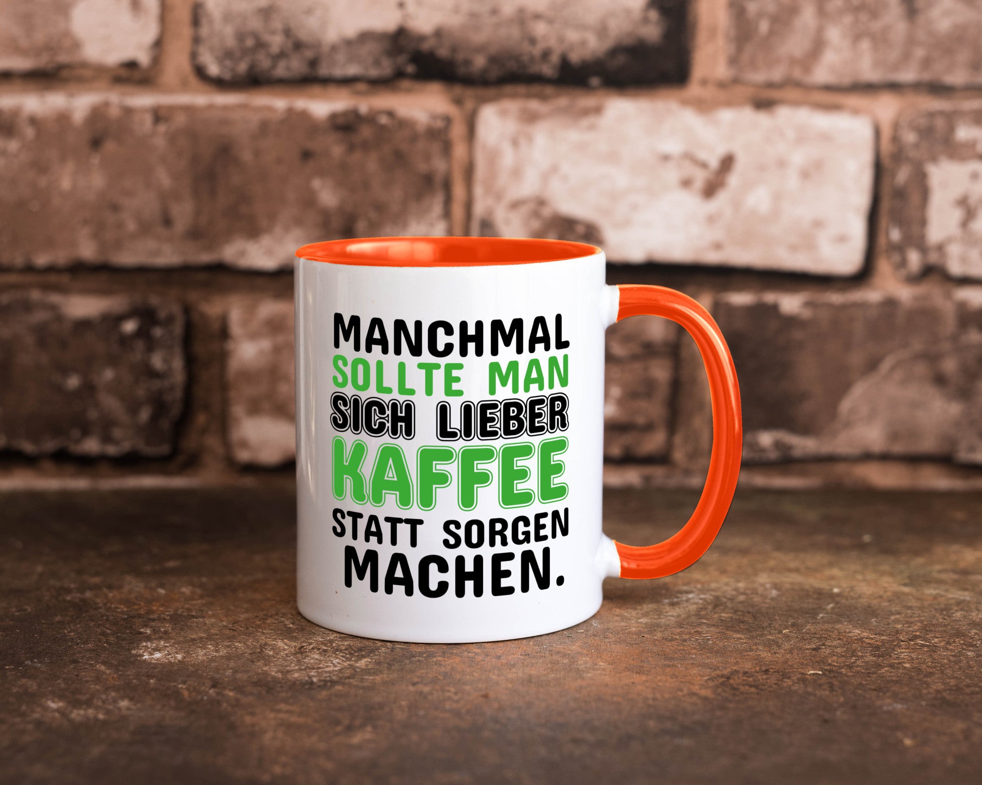 Kaffee statt sorgen lustiger Spruch Geschenk Humor Geschenkidee Tasse