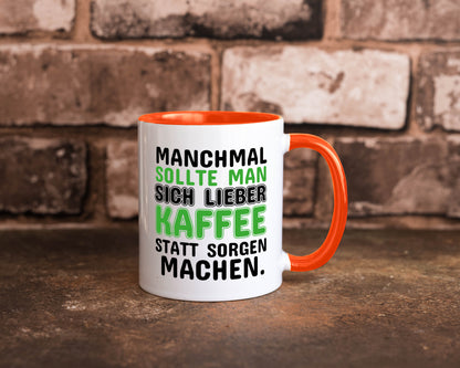 Kaffee statt sorgen lustiger Spruch Geschenk Humor Geschenkidee Tasse