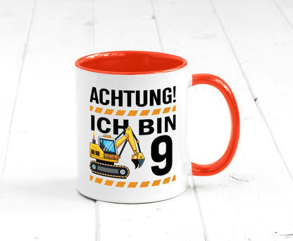 9 Geburtstag Ich bin | Bagger Junge lustiger Spruch Geschenk Geschenkidee Tasse