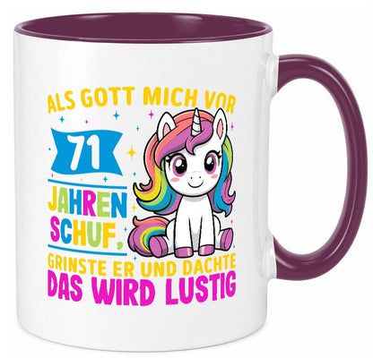 71. Geburtstag | Als Gott mich schuf 40 Jahre v2 Geschenkidee Humor Tasse