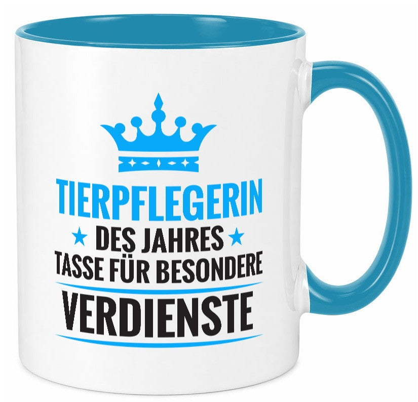 Besonderer Verdienst: Tierpflegerin | Pflegeberuf Tierheim Humor Arbeit Tasse