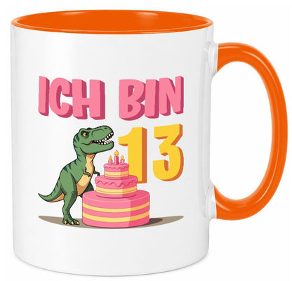13 Geburtstag | Jahre Dinosaurier mit Kuchen Humor Geschenkidee Tasse