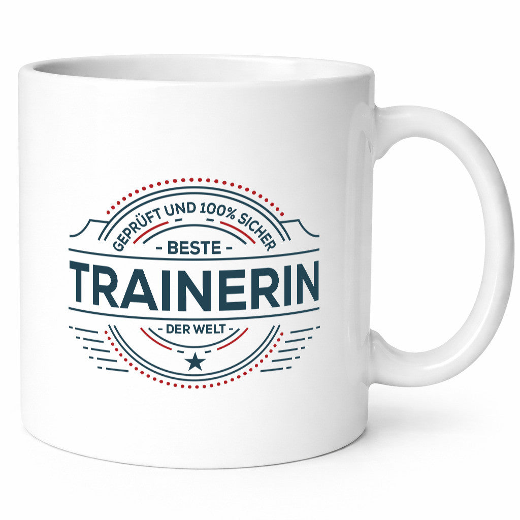 Geprüft und sicher: Trainerin | Sportverein Humor lustig Geschenkidee Geschenk Tasse