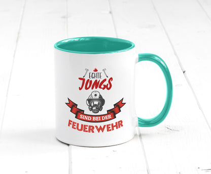 Echte Jungs sind bei der Feuerwehr | Feuerwehrmann lustiger Spruch Geschenk Tasse