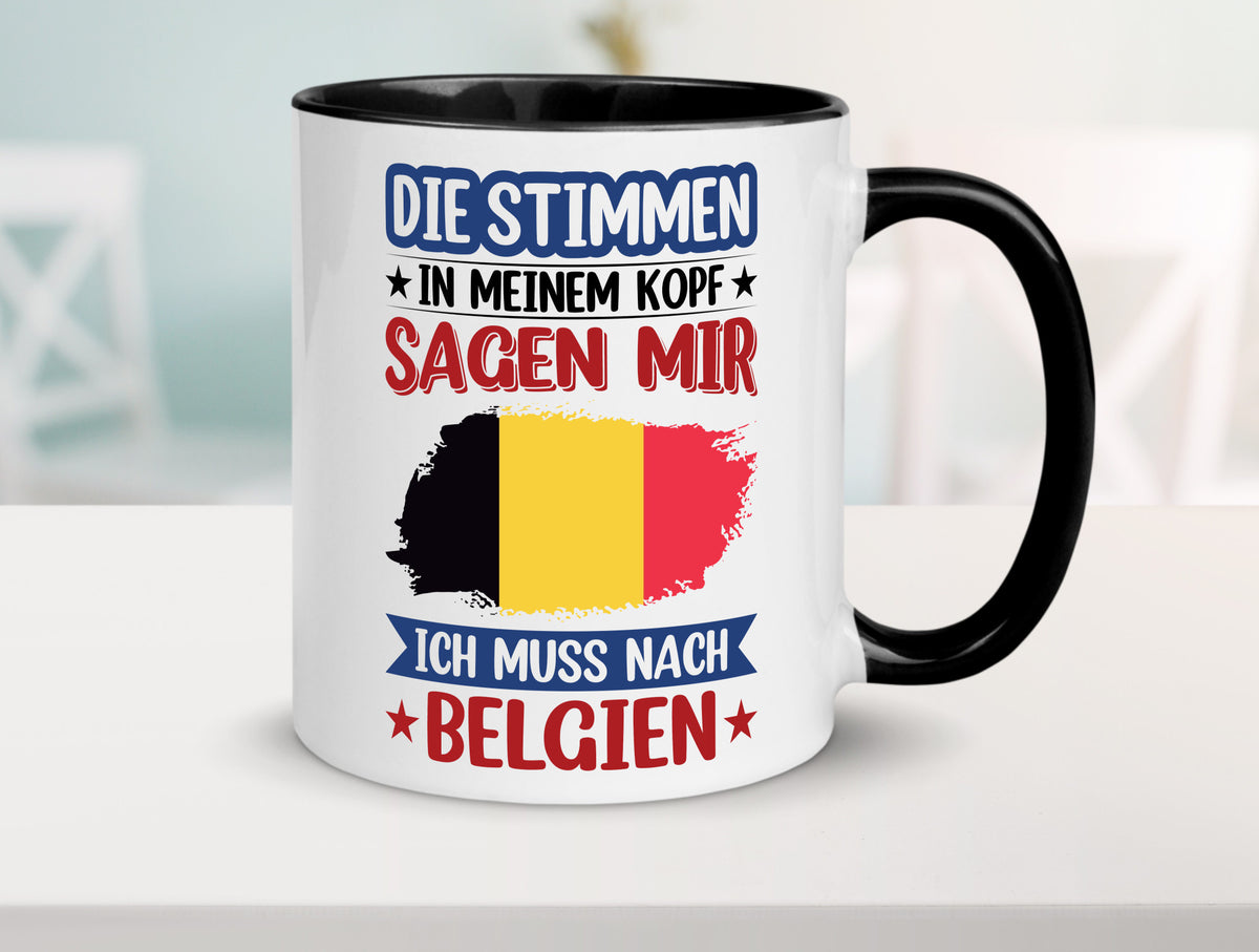 Belgien | Urlaub Stimmen in meinem Kopf Traumland lustiger Spruch Geschenk Tasse
