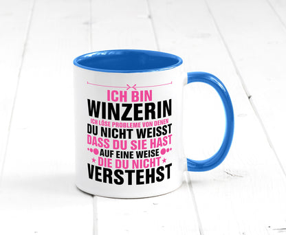 Löse Probleme: Winzerin | Weinbauer Wein Humor Geschenkidee Tasse