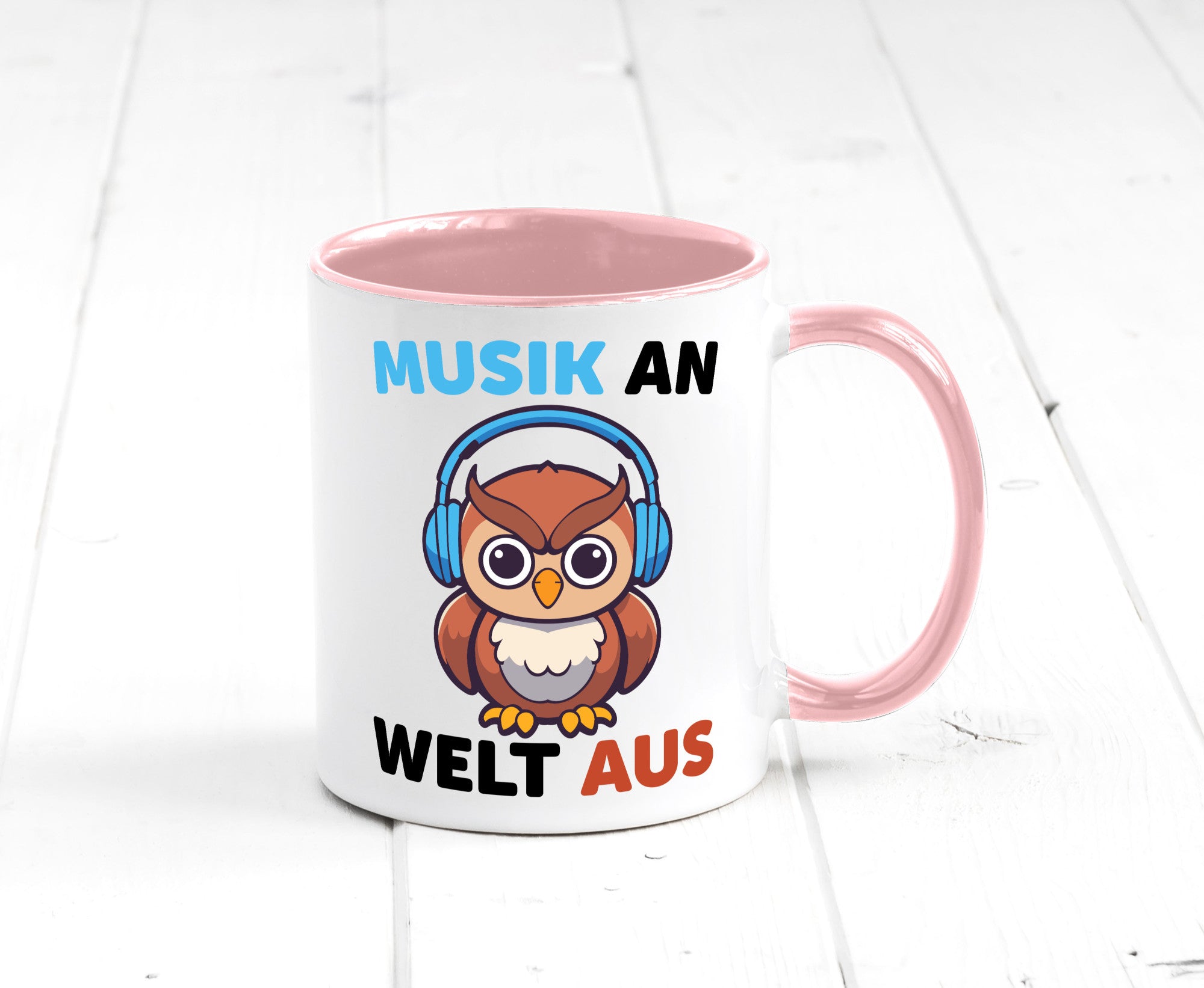 Musik an Welt aus | Eule hört lustiger Spruch Geschenk Humor Geschenkidee Tasse