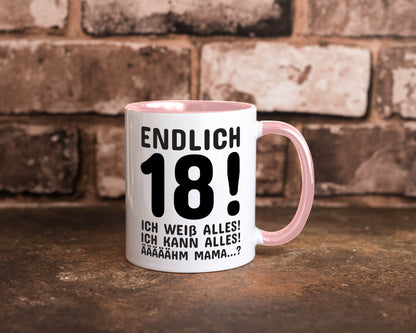 Endlich 18 | Geburtstag Tasse volljährig Erwachsen lustig Geschenkidee Geschenk