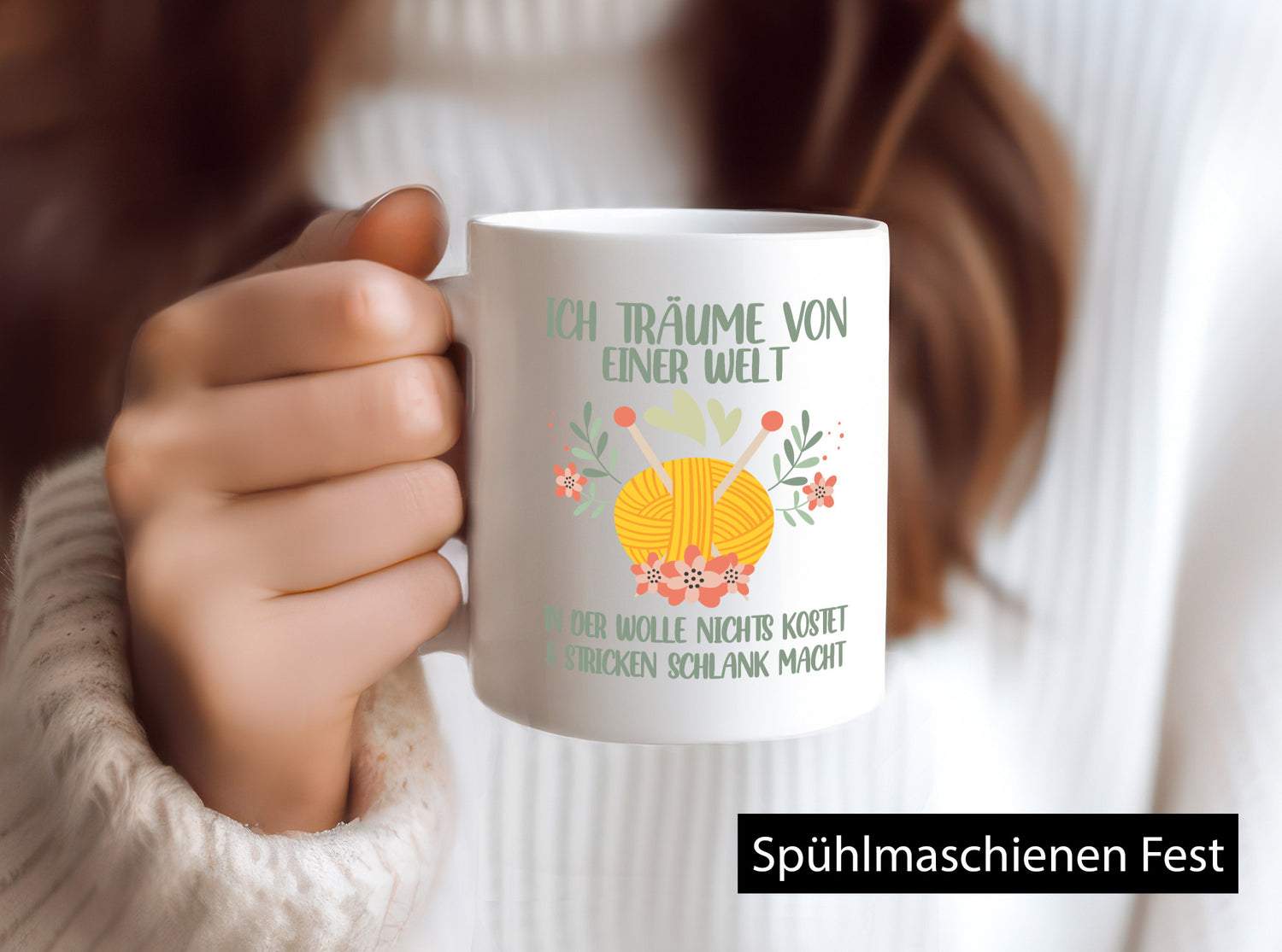 Träume von Wolle die nichts kostet | Wollknäuel Blümchen Geschenk Humor