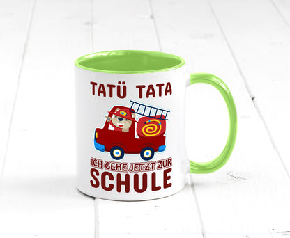 Bär in Feuerwehrauto | Tatü Tata Einschulung Tasse Humor Geschenkidee