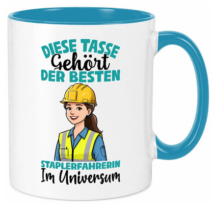 Im Universum: Staplerfahrerin | Gabelstapler Humor Geschenkidee Tasse