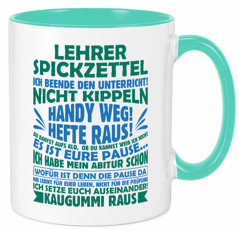Lehrer Spickzettel | Beruf Tasse lustiger Spruch vl2 Geschenk Arbeit Kollegen