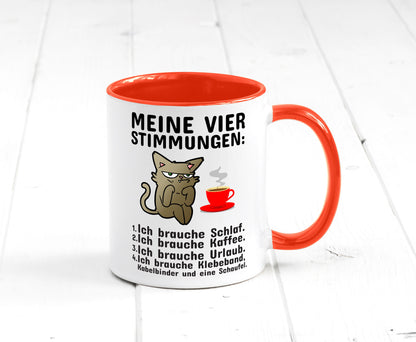 Vier Stimmungen | Morgenmuffel Tasse mürrische Katze Humor Tierliebhaber