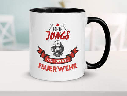 Echte Jungs sind bei der Feuerwehr | Feuerwehrmann lustiger Spruch Geschenk Tasse