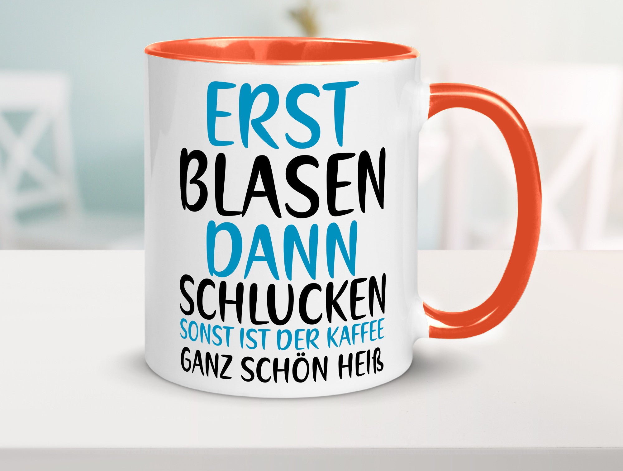 Erst Blasen dann Schlucken | kecker Spruch Lippenstift Geschenkidee Humor Tasse