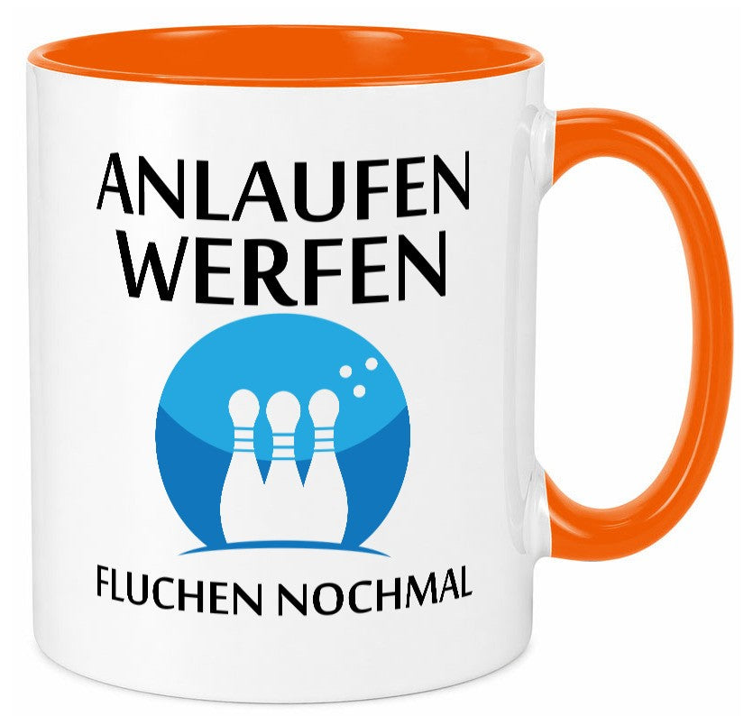 Anlaufen werfen fluchen nochmal | Bowling Sport Geschenk Humor Geschenkidee Tasse