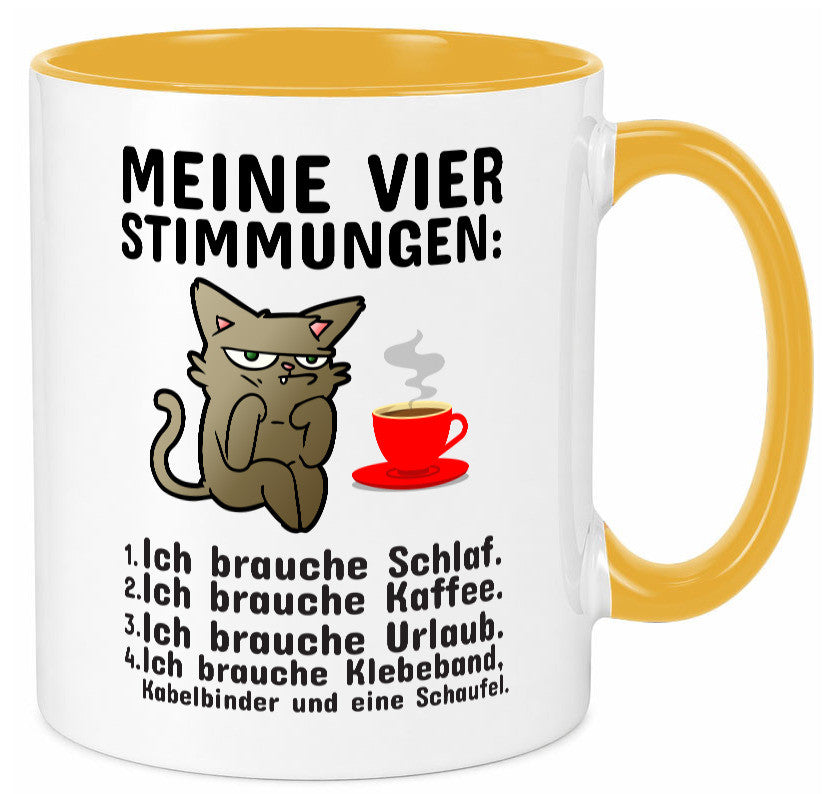 Vier Stimmungen | Morgenmuffel Tasse mürrische Katze Humor Tierliebhaber