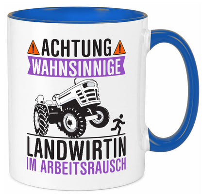 Landwirtin im Arbeitsrausch | Bauer Achtung! lustiger Spruch Geschenk Arbeit Tasse