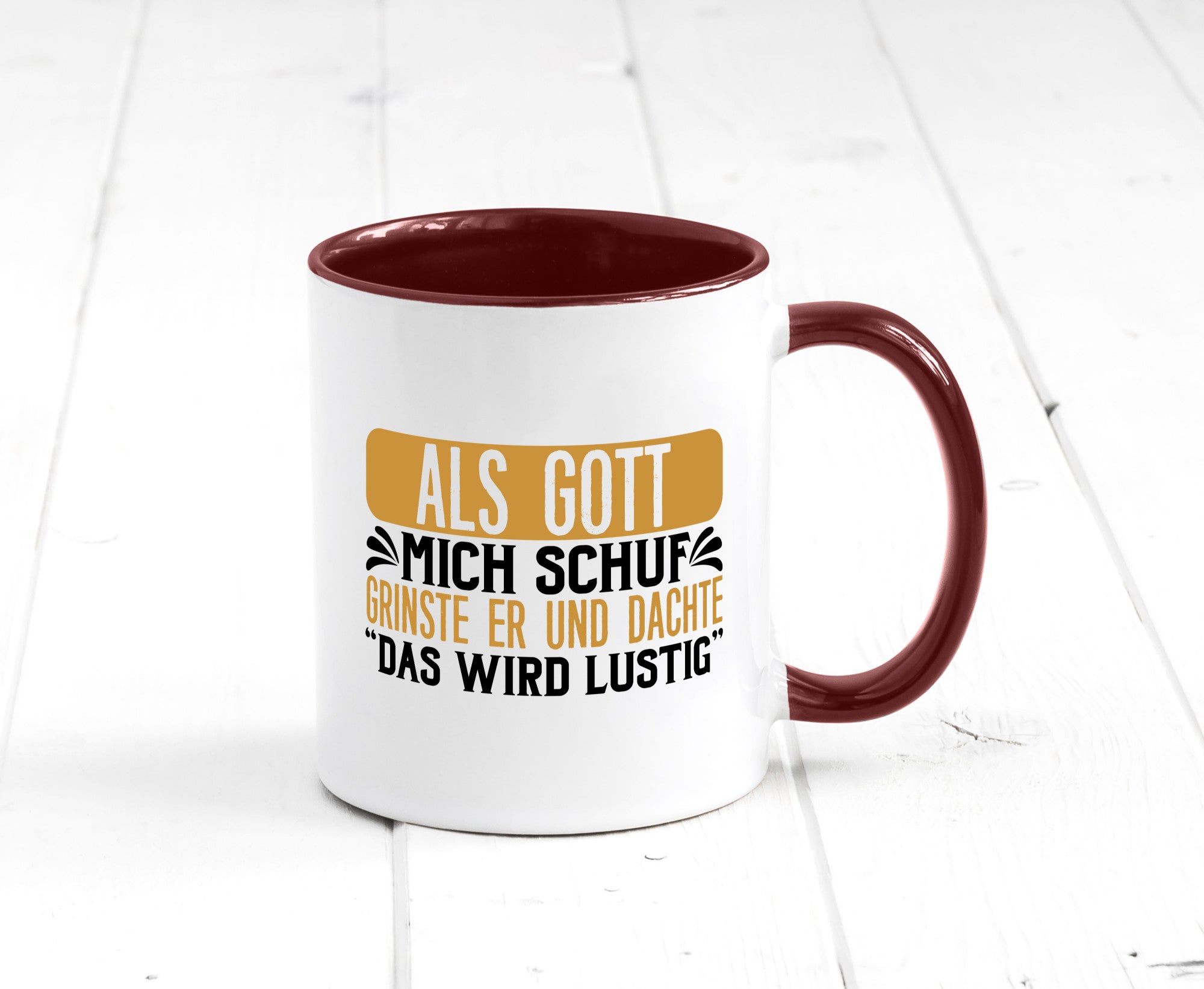 Als Gott mich Schuf Grinste er lustiger Spruch Geschenk Humor Geschenkidee Tasse