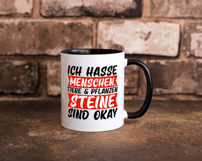 Ich hasse Menschen | Steine Sarkasmus witziger Spruch lustig Humor Geschenkidee Tasse