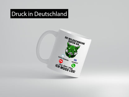 Wildschweinjagt | Wildscheine rufen an Jäger Humor Geschenkidee Tasse