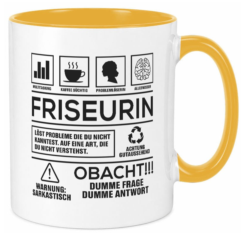 Achtung Probleme Friseurin | Friseuse Frisörin Geschenkidee Humor Tasse