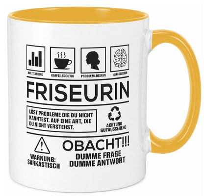 Achtung Probleme Friseurin | Friseuse Frisörin Geschenkidee Humor Tasse