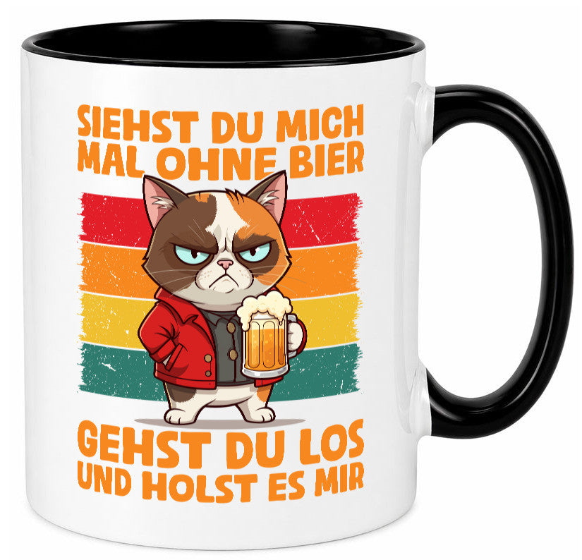 Siehst du mich ohne bier | Katze Biertrinker Geschenk Tierliebhaber Humor Tasse