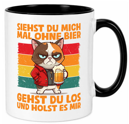 Siehst du mich ohne bier | Katze Biertrinker Geschenk Tierliebhaber Humor Tasse