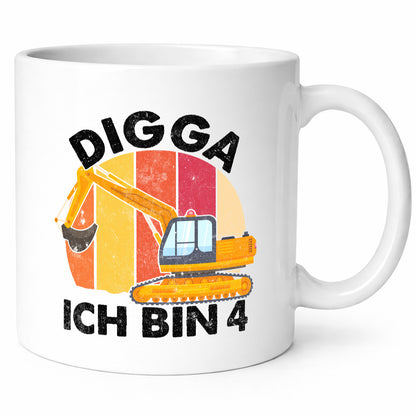 4. Geburtstag | 4 Jahre Bagger Digga Geschenk Geschenkidee lustiger Spruch Tasse