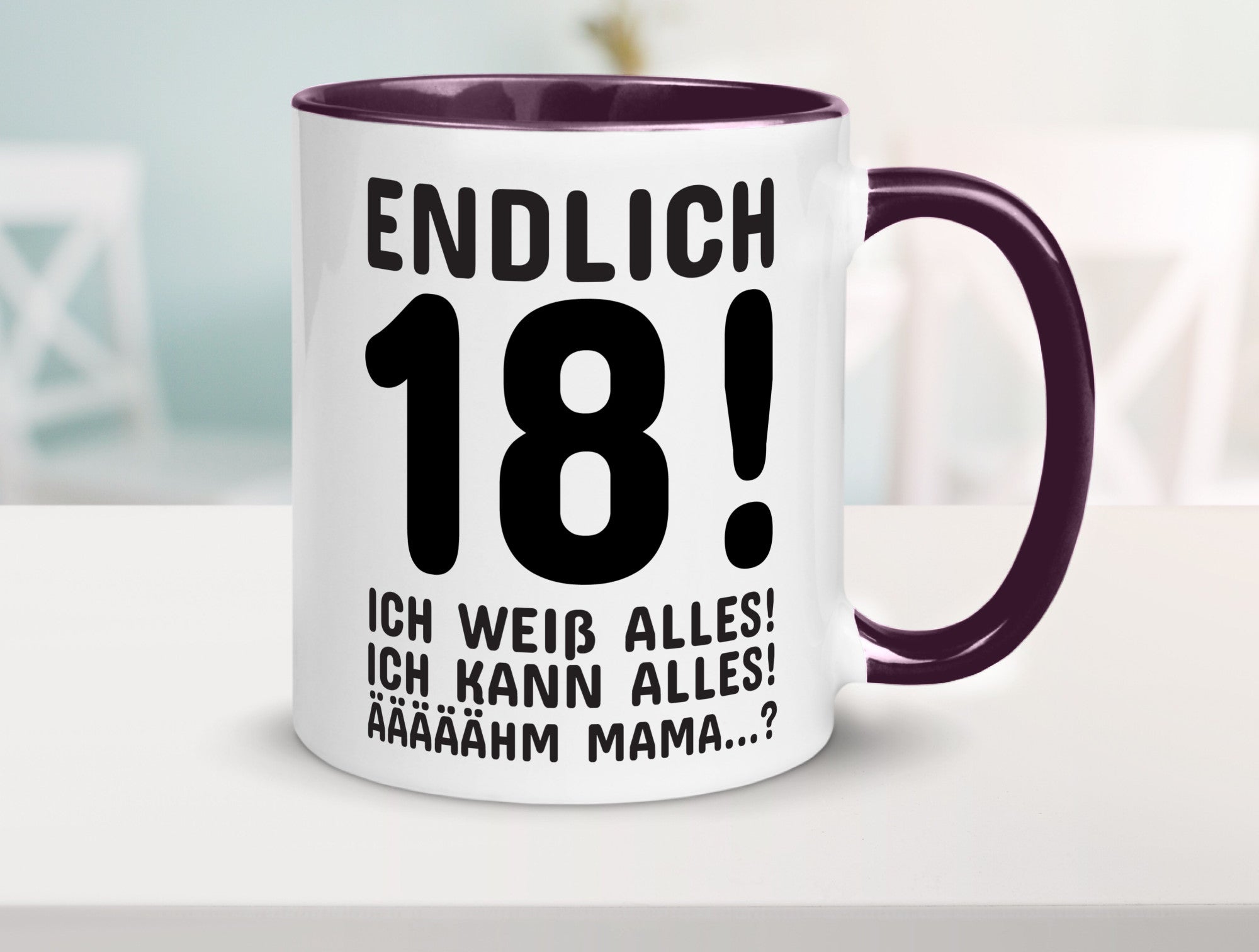 Endlich 18 | Geburtstag Tasse volljährig Erwachsen lustig Geschenkidee Geschenk