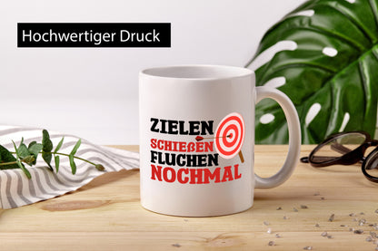 Zielen Schießen fluchen nochmal | Bogenschießen Geschenkidee Humor Tasse