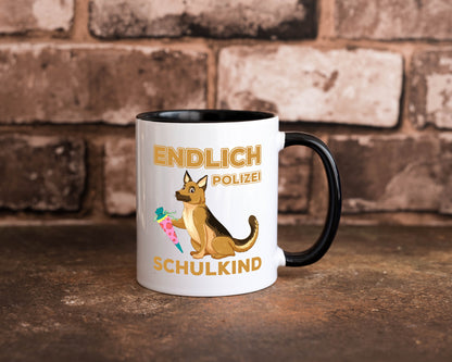 Endlich Schulkind | Tasse Einschulung Polizei Hund lustiger Spruch Geschenk
