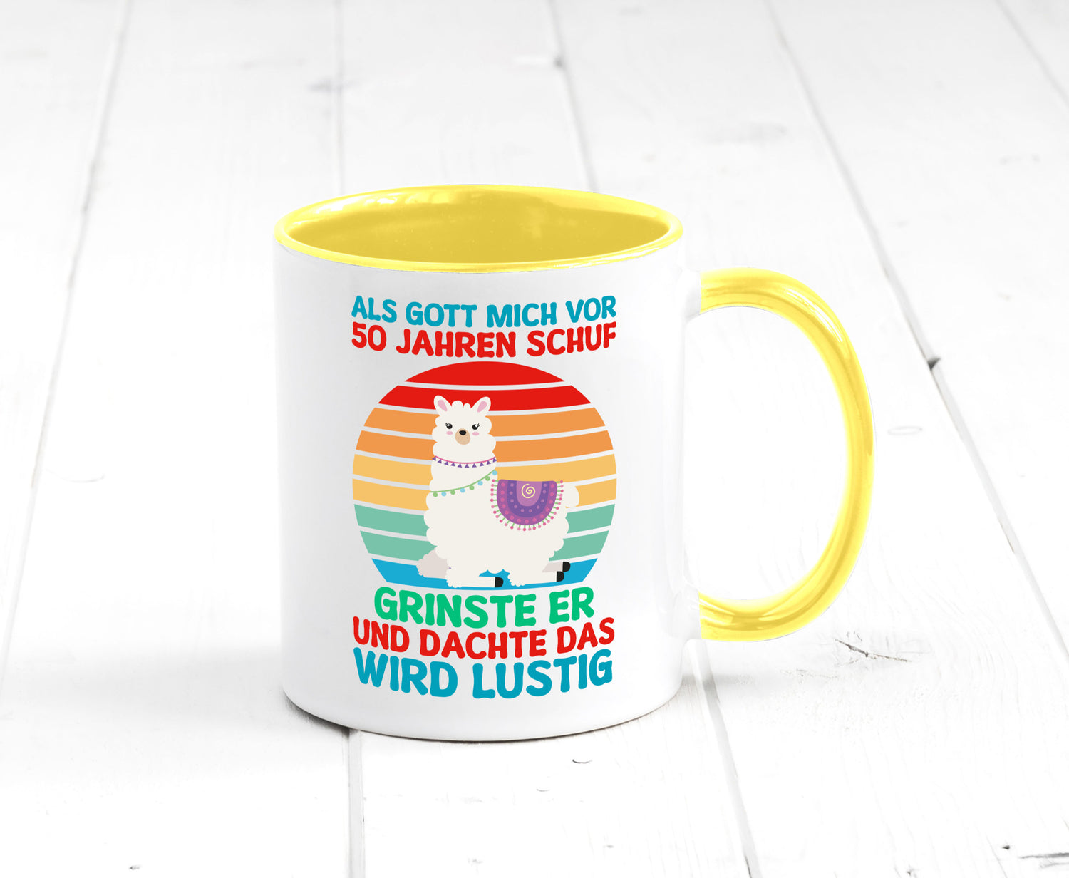 50. Geburtstag | 50 Jahre Gut Schuf mich Lama v2 Humor Geschenkidee Tasse