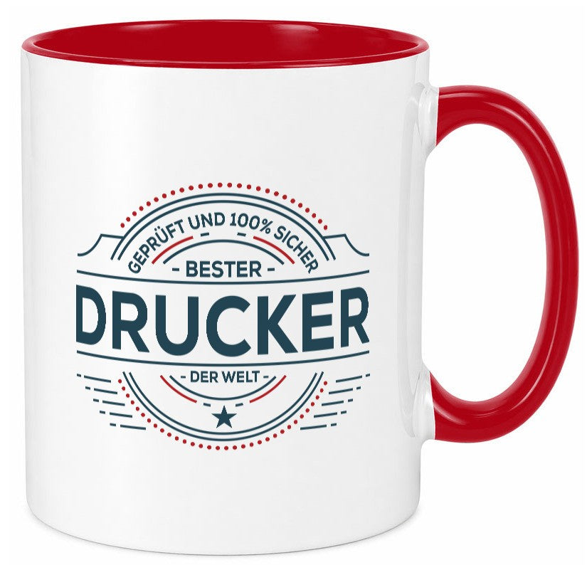 Geprüft und sicher: Drucker | Druckerei Print Medien Geschenk Humor Tasse