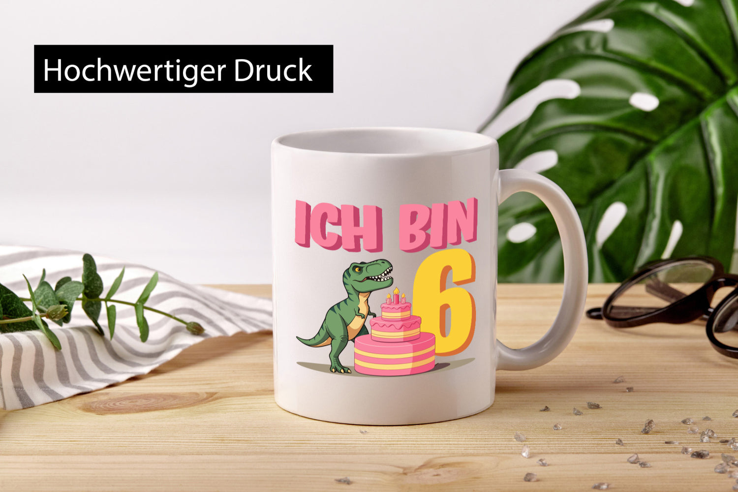 6 Geburtstag | Jahre Dinosaurier mit Kuchen Geschenkidee Humor Tasse