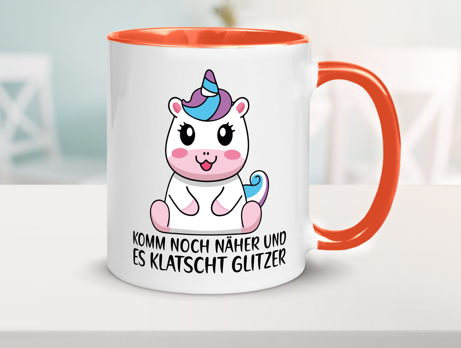 Komm näher und es klatscht Glitzer | Humor Einhorn Geschenkidee Tasse
