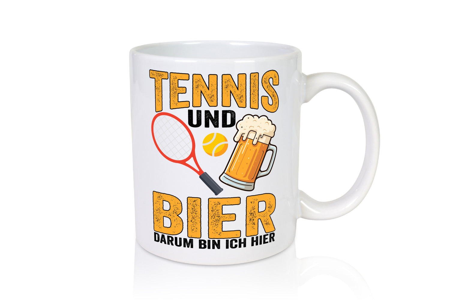 Tennis und Bier darum bin ich hier | Tennisspieler v2 Geschenkidee Humor Tasse
