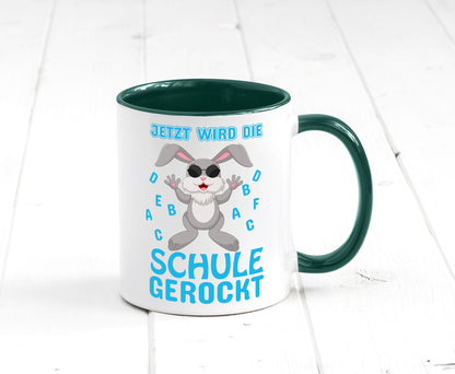 Schule wird gerockt | Schulbeginn Tasse cooler Hase lustiger Spruch Geschenk
