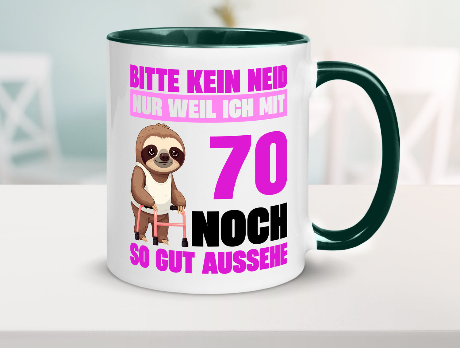 70. Geburtstag | Bitte kein neid Faultier 70 Jahre v2 Humor Geschenkidee Tasse