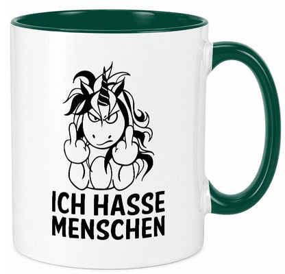 Ich hasse Menschen | Einhorn Stinkefinger lustig Humor Geschenkidee Geschenk Tasse