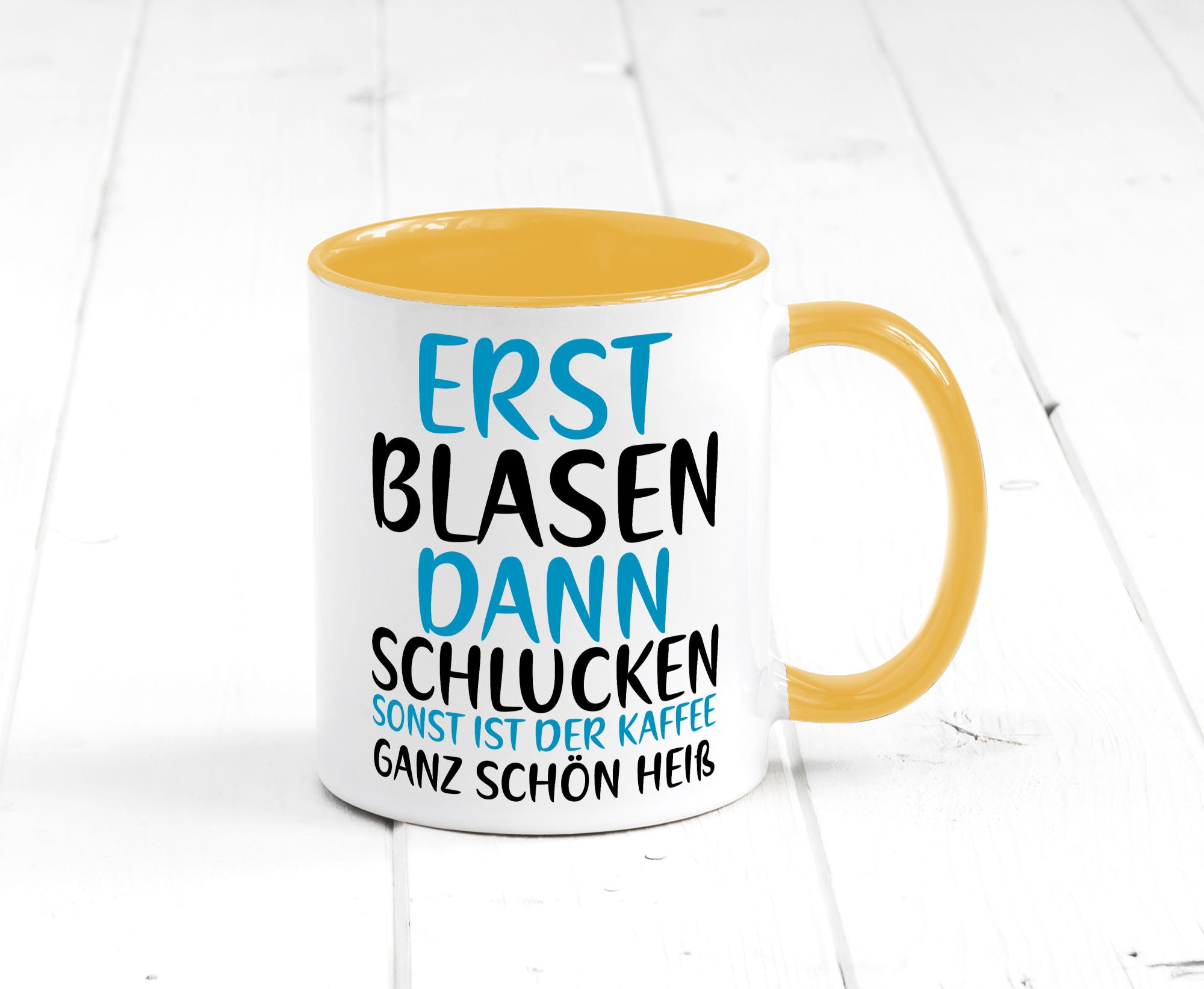 Erst Blasen dann Schlucken | kecker Spruch Lippenstift Geschenkidee Humor Tasse