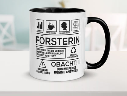 Achtung Probleme Försterin | Forst Arbeit lustig Kollegen Büro Geschenk Tasse