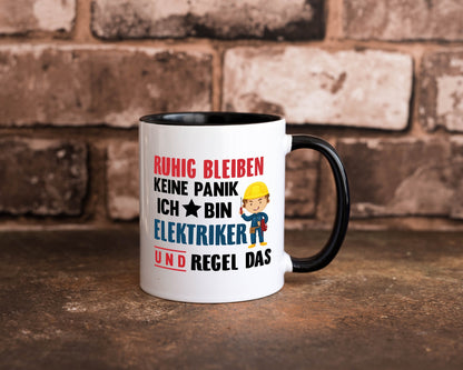 Ruhig bleiben keine Panik ich bin elektriker und regel das Humor Geschenkidee Tasse