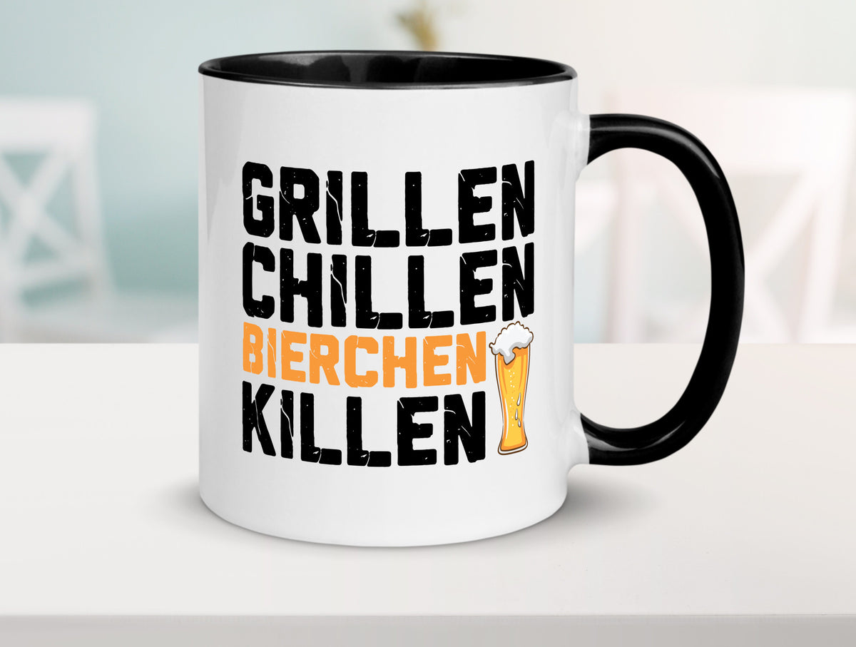 Grillen Chillen Bierchen Killen | Grillmeister Party Geschenk Humor Tasse